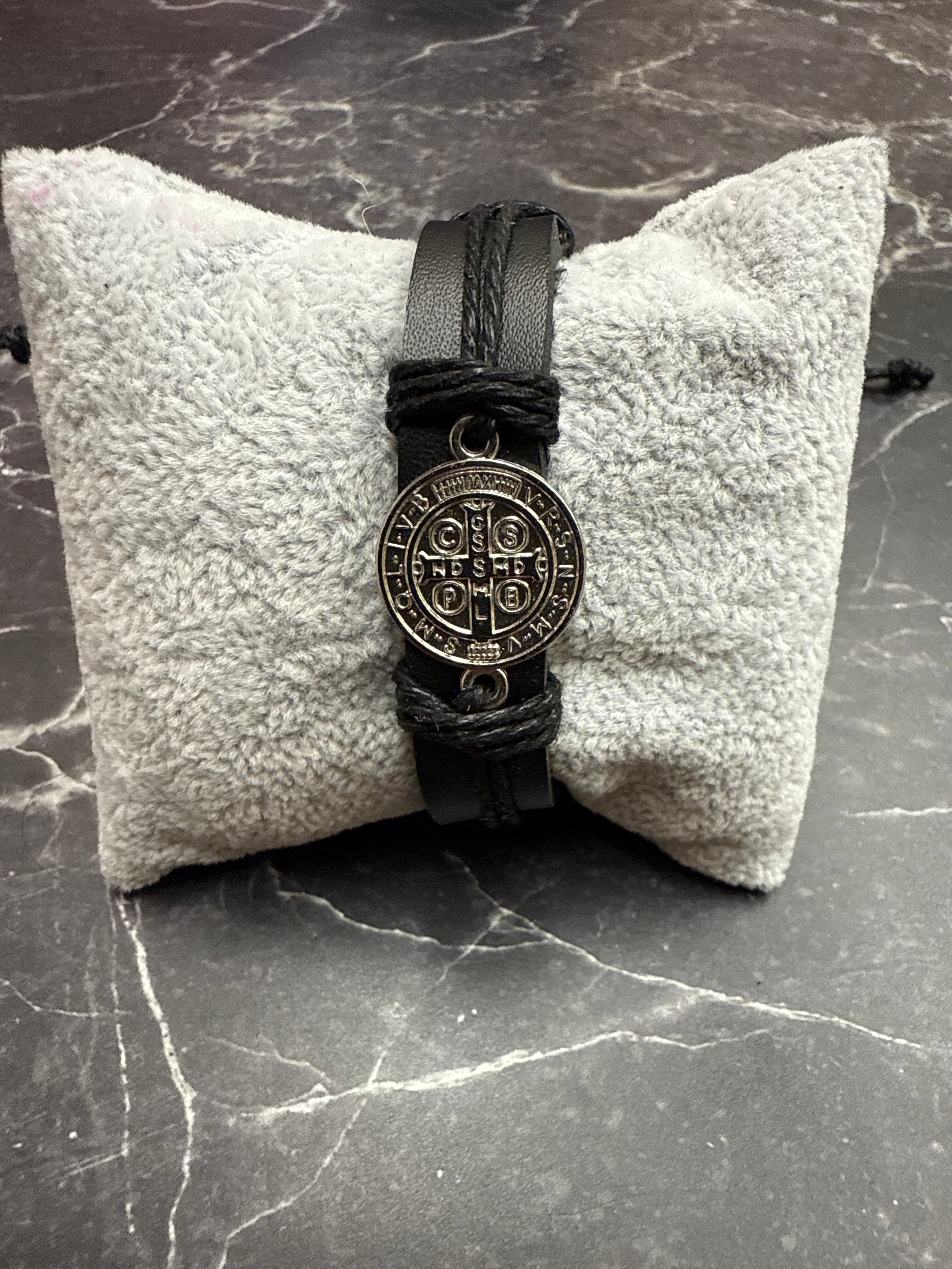 Saint Benedict Protection Men Leather Bracelet