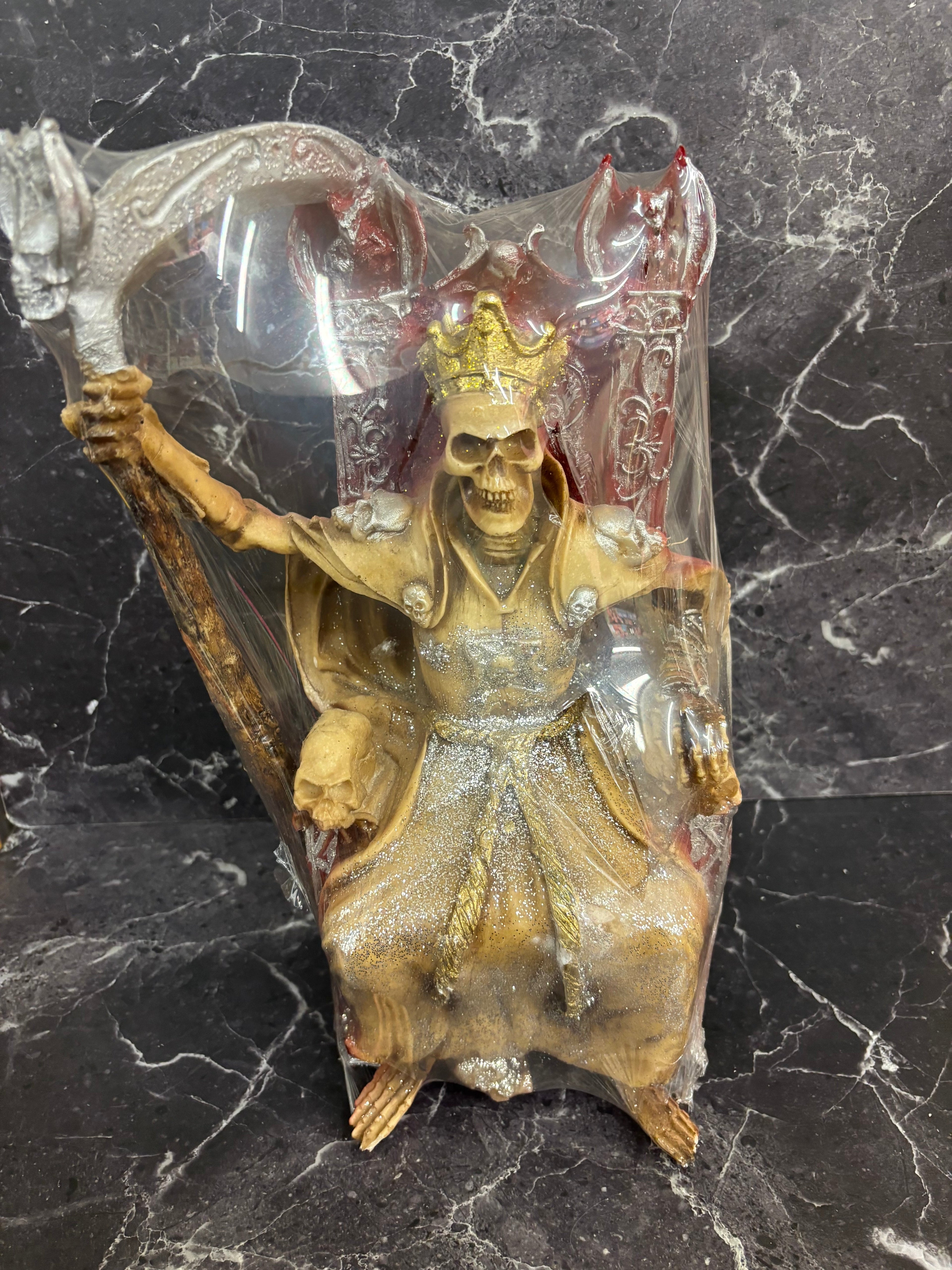 13” prepared Santa Muerte Gold Throne Statue – Power, Authority & Divine Justice