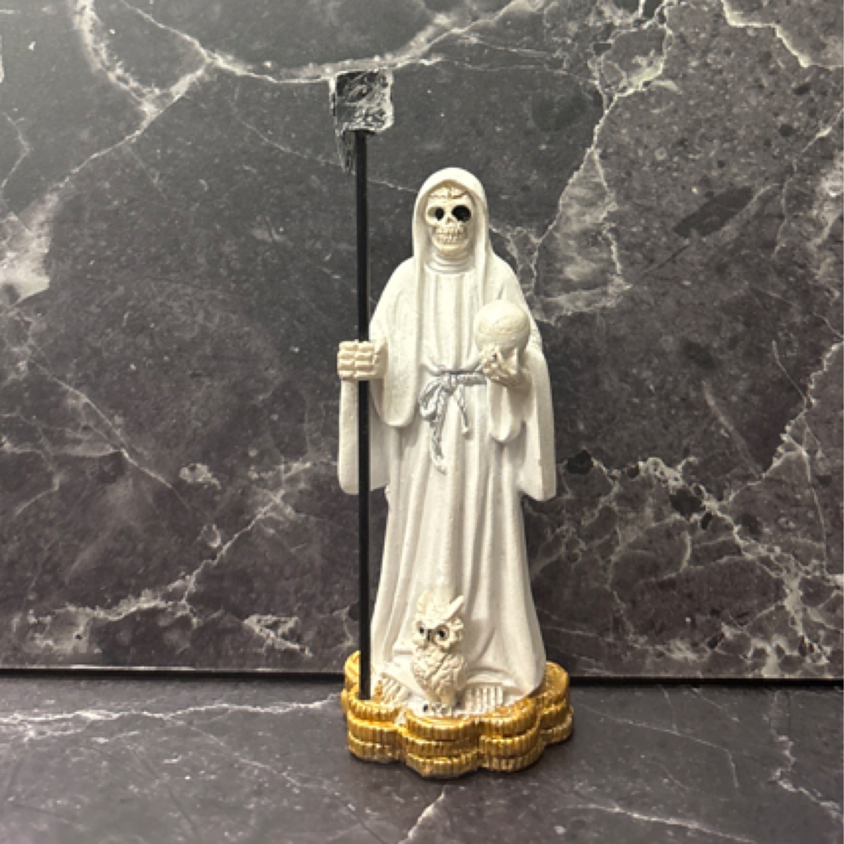 Santa Muerte Reversible Statue – Red, White, Black, Gold & Multi-Color Collection (3.5”)