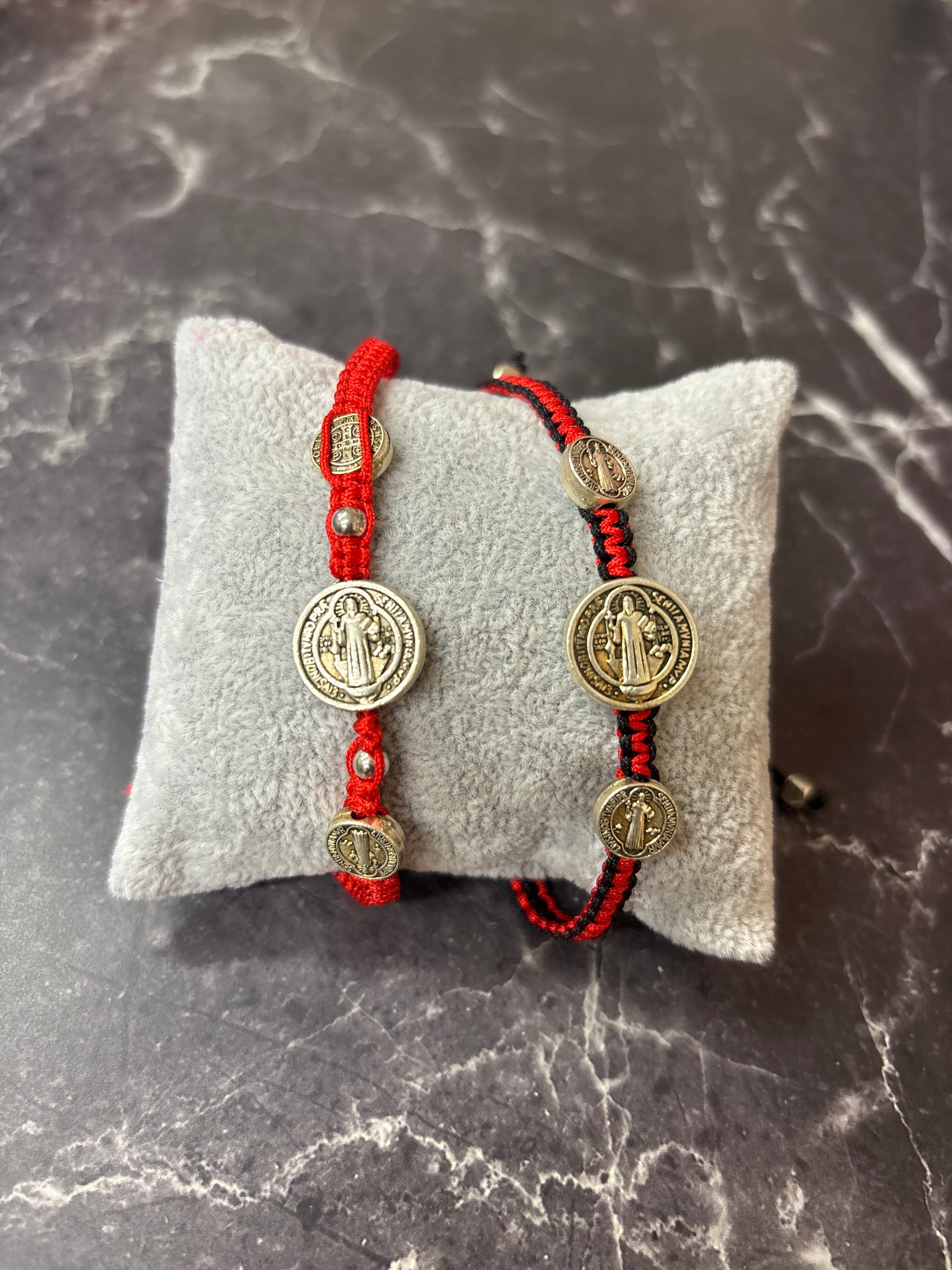 St. Benedict Protection Bracelet – Adjustable Red & Black Cord with Medals