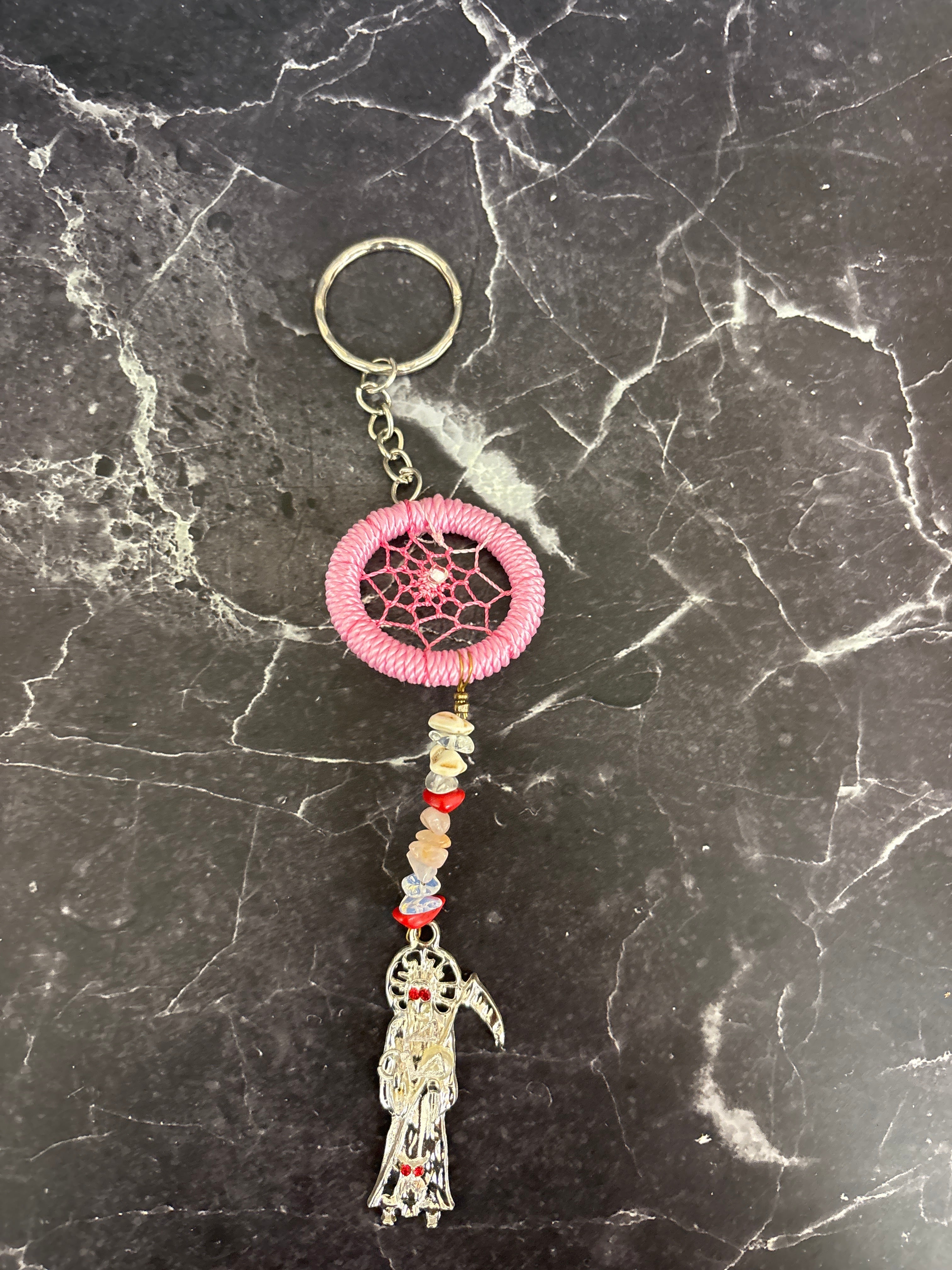 Santa Muerte Dreamcatcher Keychain