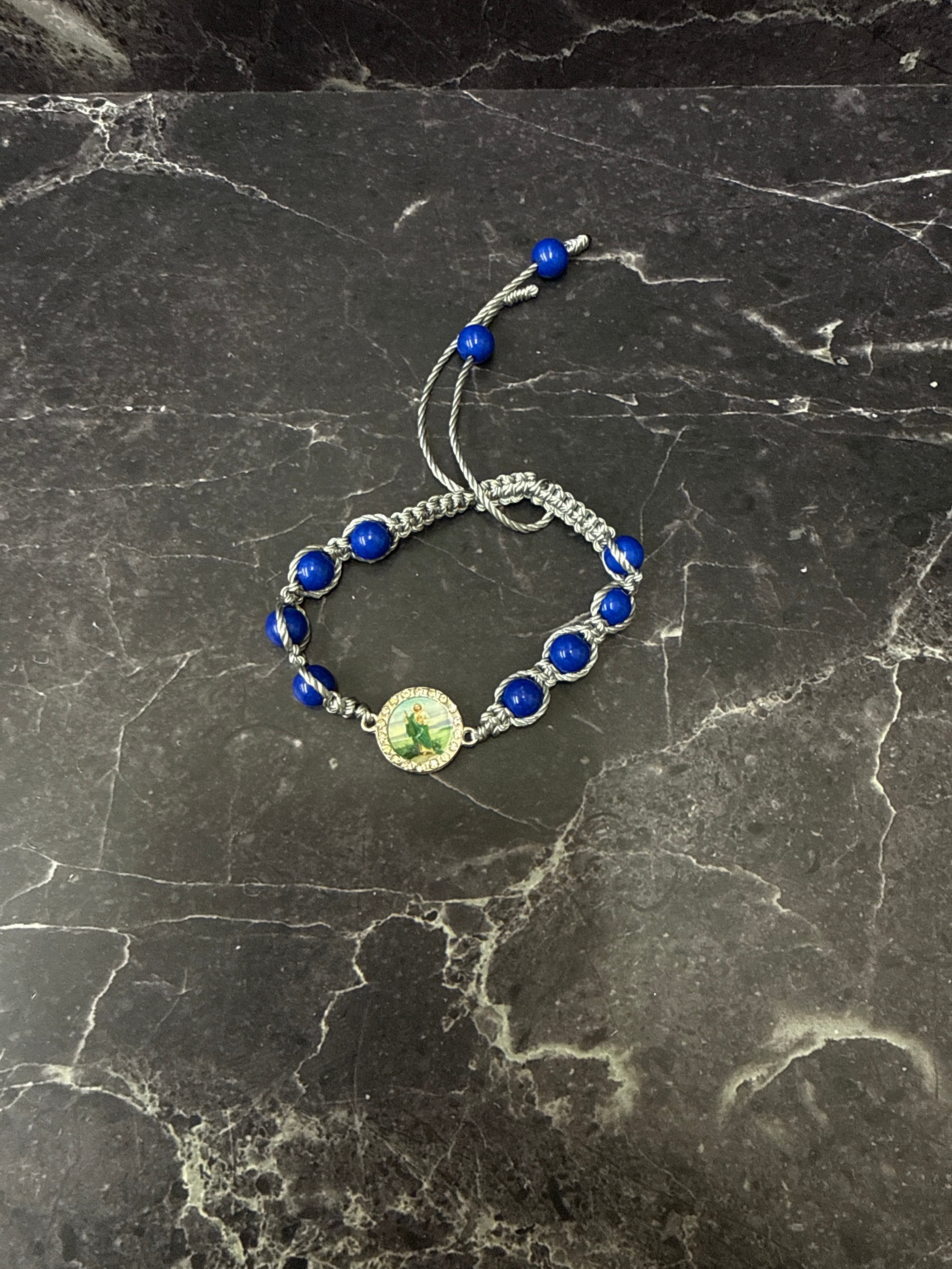 🌟 Adjustable Beaded Rosary Bracelets with Religious Medals – Light Blue, Black, Green, Dark Blue, Pink, Purple, White & Gray ✨