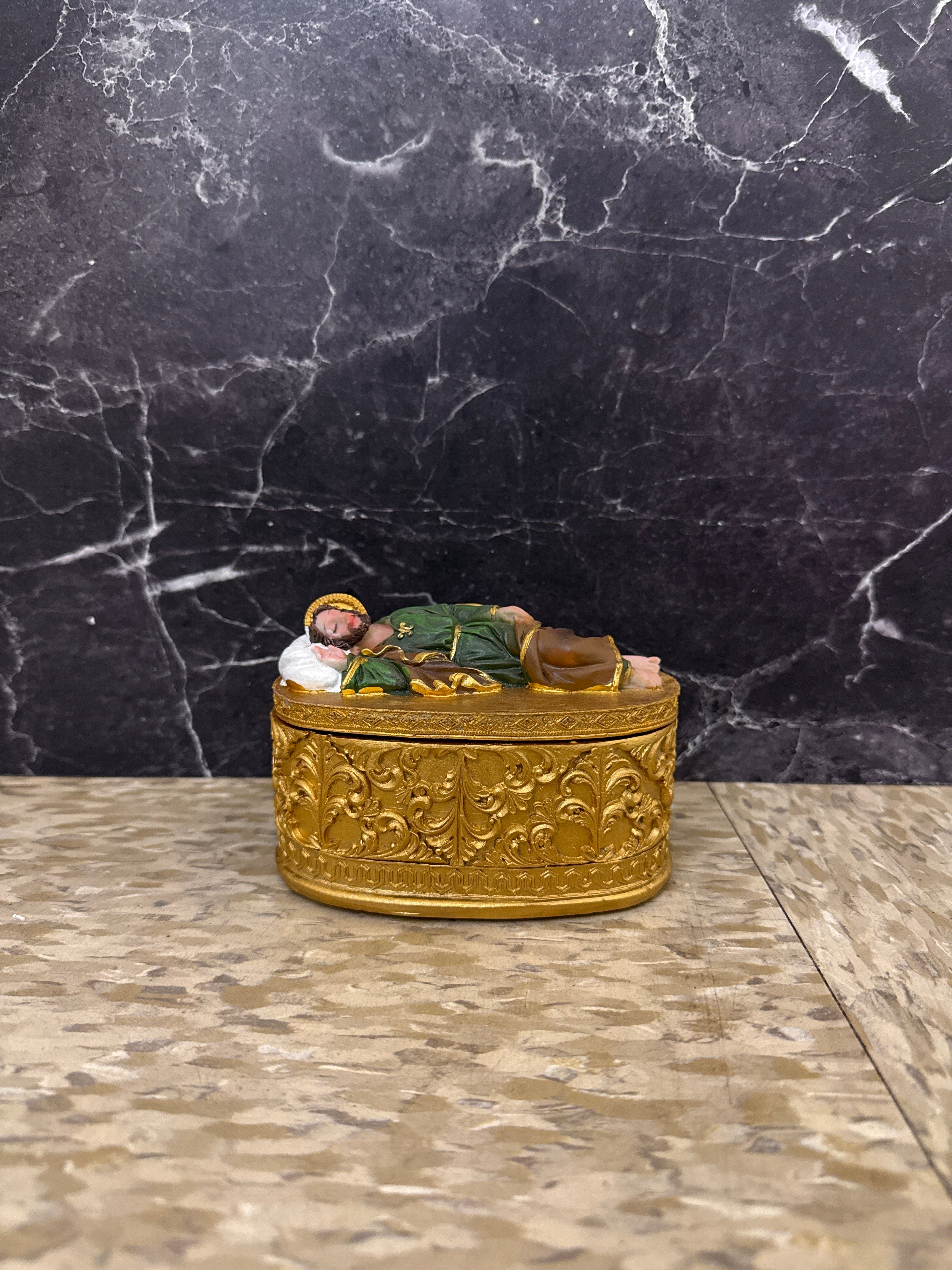 3.5” Sleeping Saint Joseph Figurine Jewelry Box — Patron of Dreams & Divine Guidance