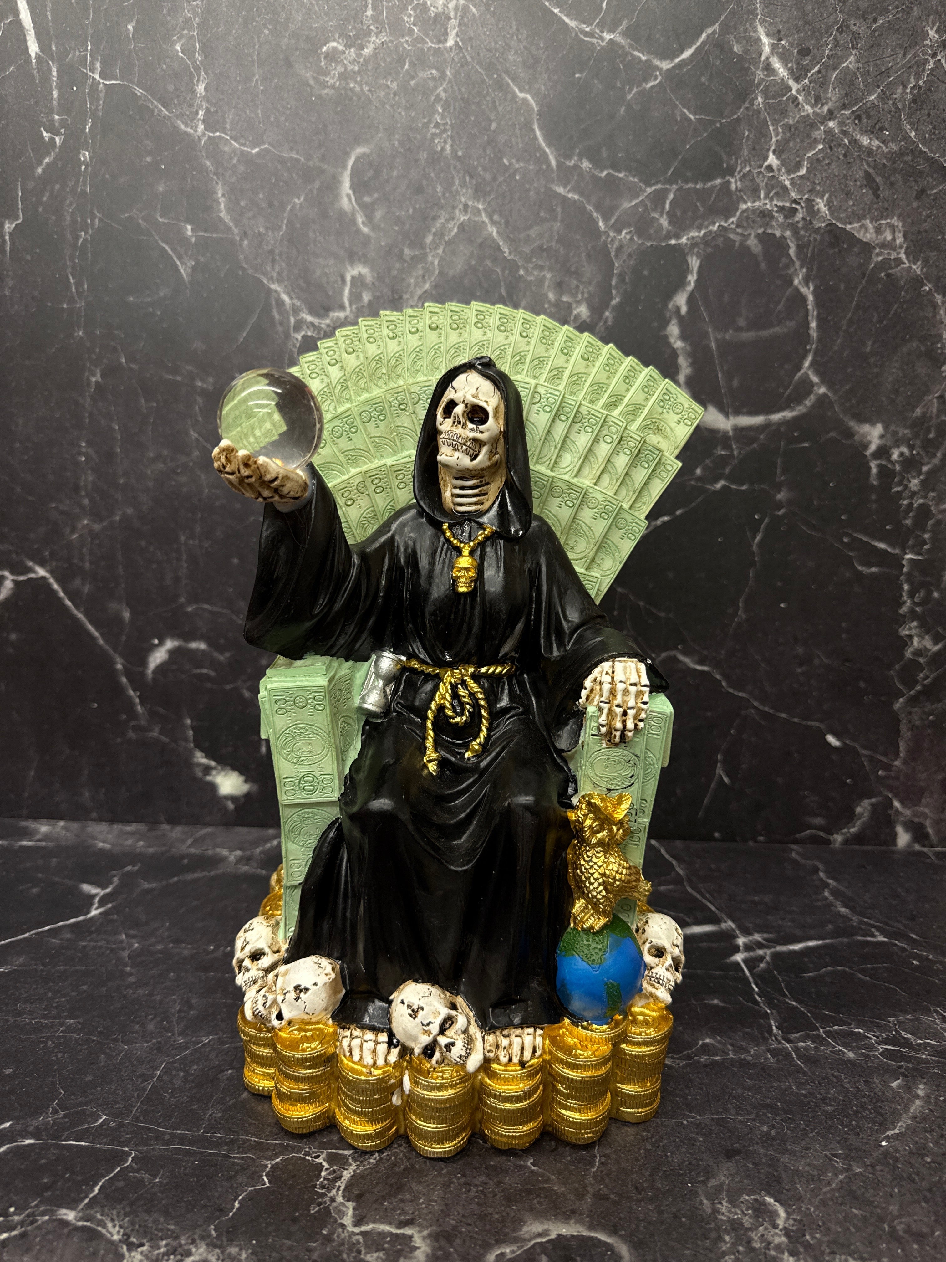 10.5” Santa Muerte Money Throne Statue – Black & White Variants