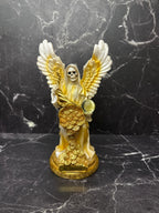 8” Santa Muerte Angel Statue – Blue & Gold Prosperity Figure with Wings & Coins