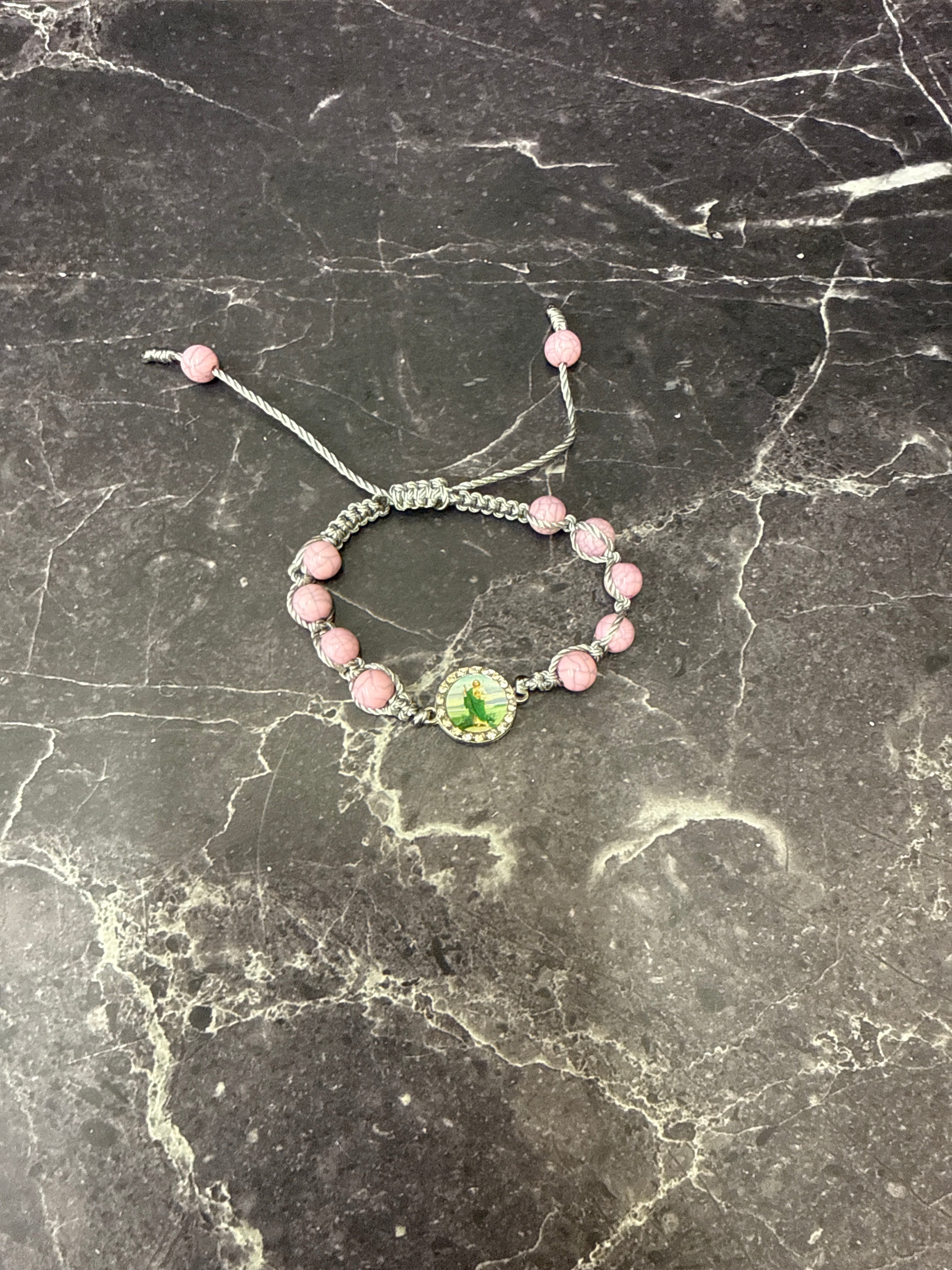 🌟 Adjustable Beaded Rosary Bracelets with Religious Medals – Light Blue, Black, Green, Dark Blue, Pink, Purple, White & Gray ✨