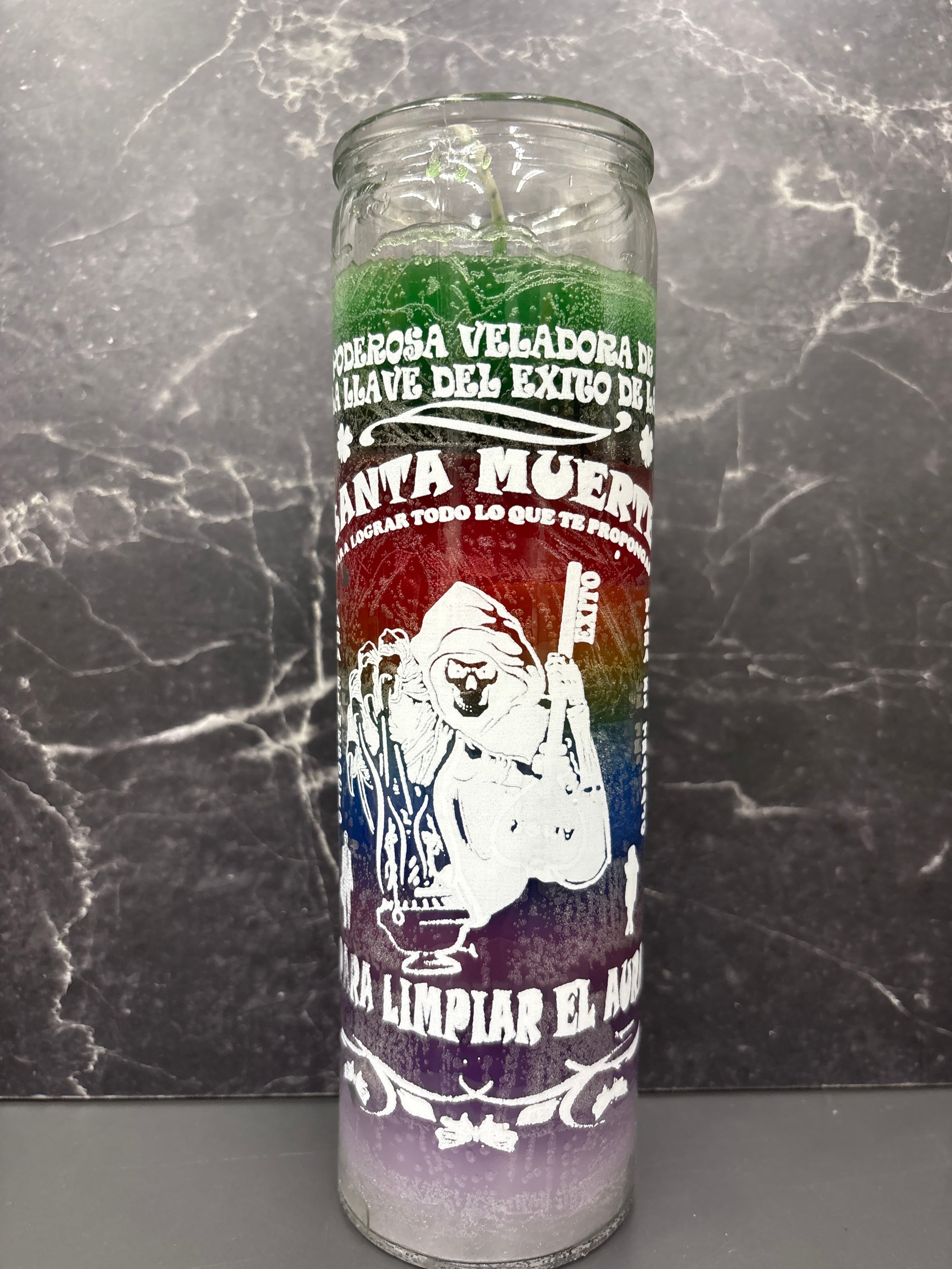 Santa Muerte 7-Color Candle – Cleansing, Success & Spiritual Balance (Prepared or Unprepared)